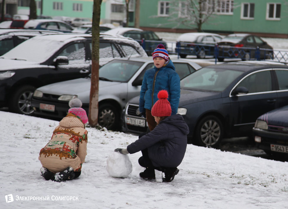первый снег в Солигорске